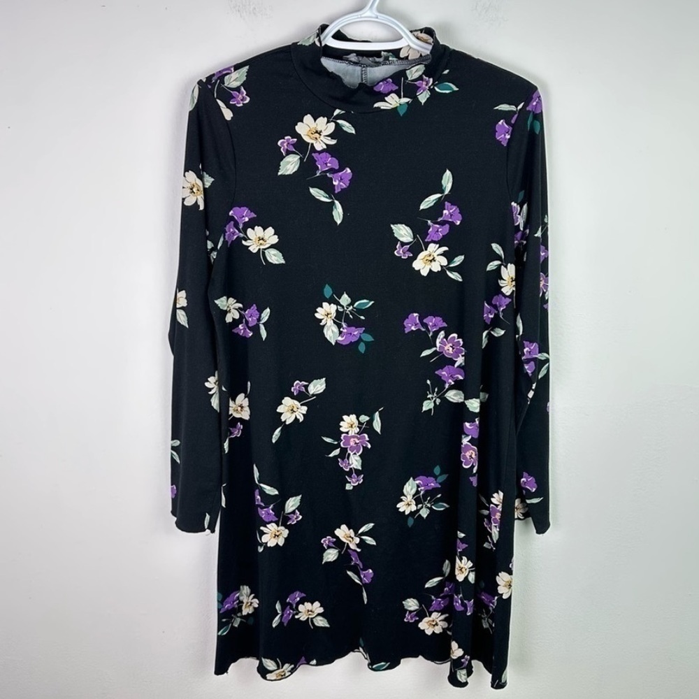 Primark Floral Shift Mini Dress Size 12 Black Purple